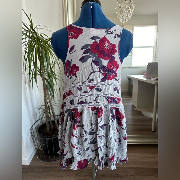 Intimately Free People Gray Red Floral Voile and Lace Trapeze Slip Dress XS - Picture 2 of 7